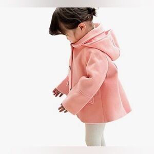 Girls Button Formal Coat Toddler Kids Hooded Woolen Jacket Fall Winter Outwear